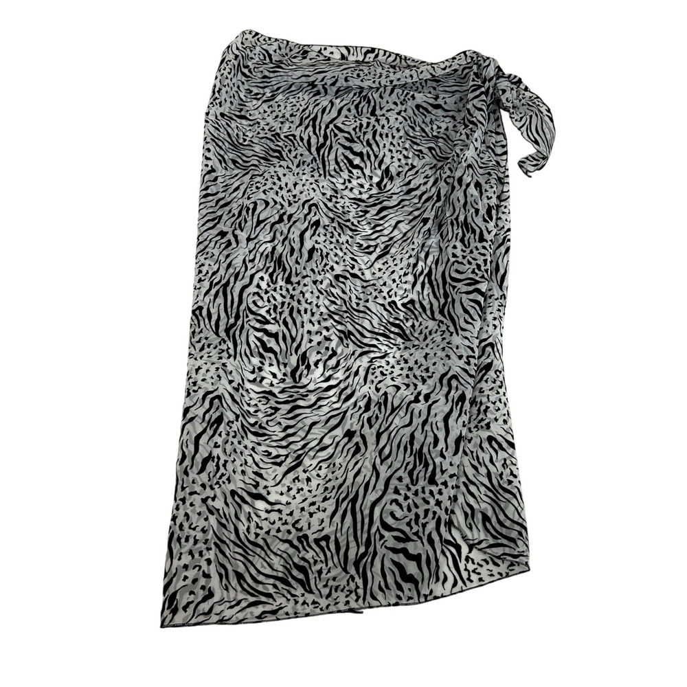 Zuliana VTG Y2K Animal Print Swim Sarong Wrap Skirt Black White Sheer USA Made